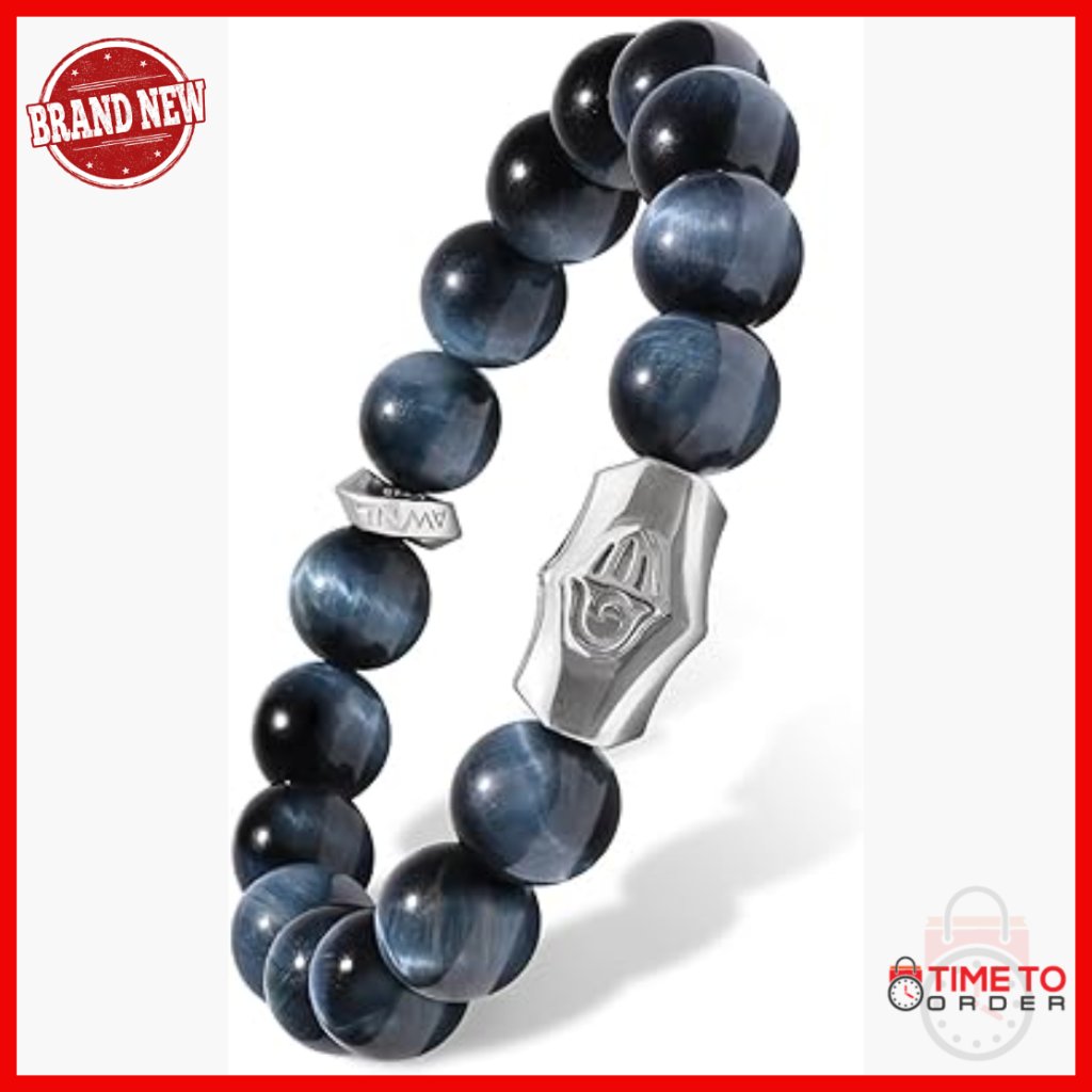 Sterling Silver Hamsa Charm Bracelet With Genuine Gemstones For Men